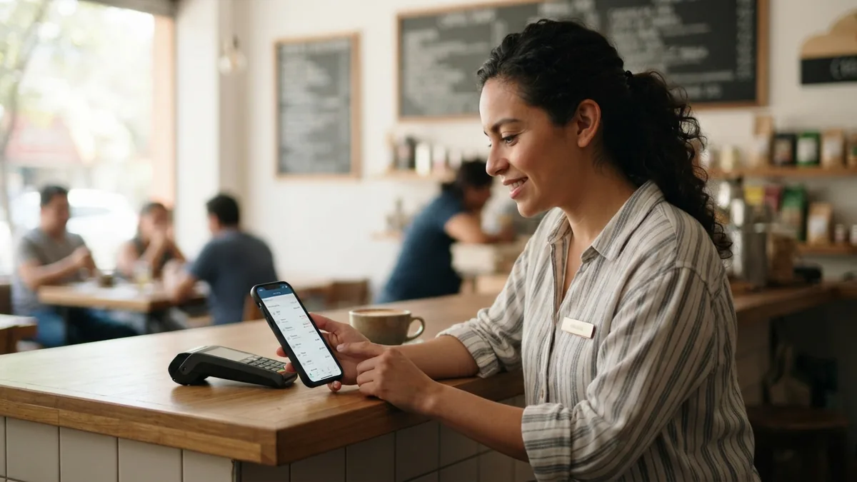 Persona revisando movimientos de su cuenta desde un teléfono móvil