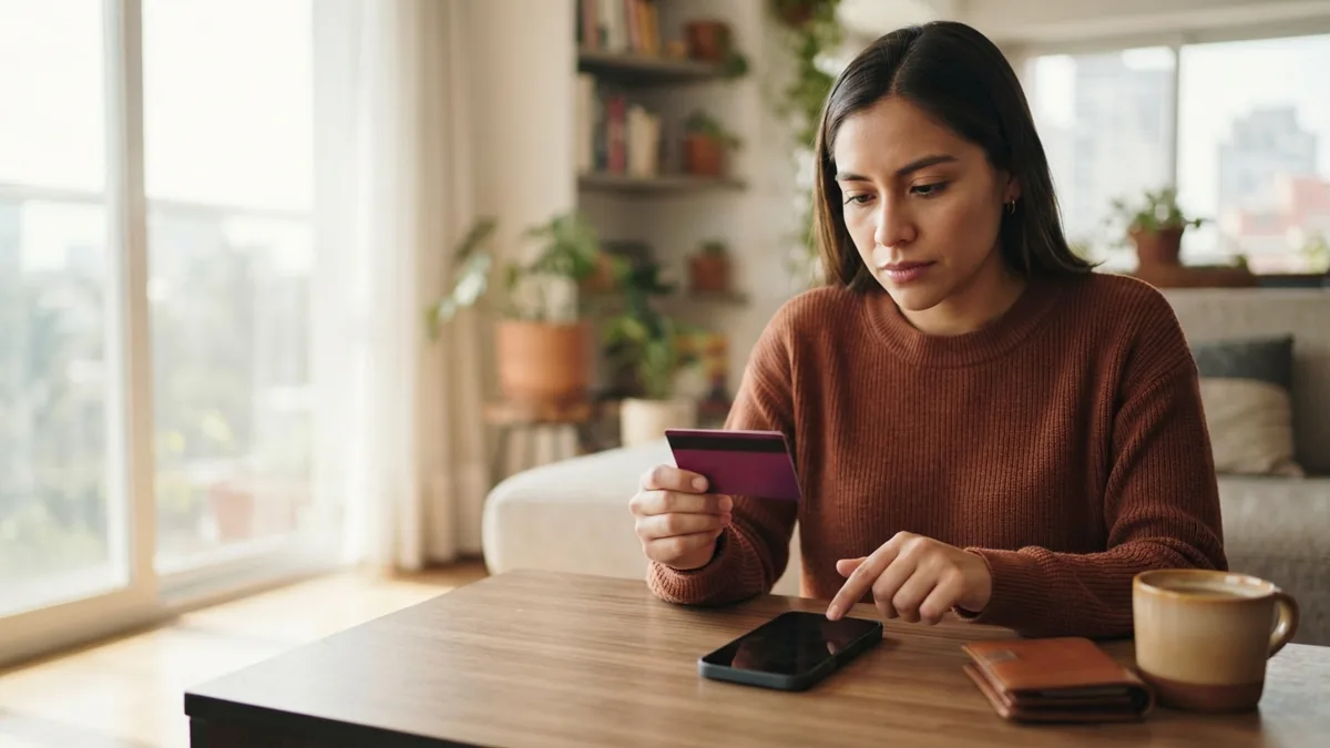 Persona revisando de forma segura la configuración de su tarjeta desde un teléfono