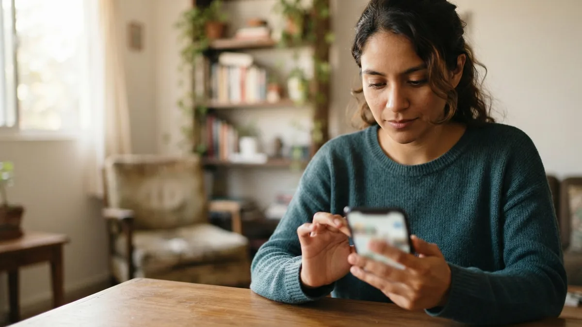 Persona realizando una transferencia bancaria desde una aplicación financiera en su teléfono
