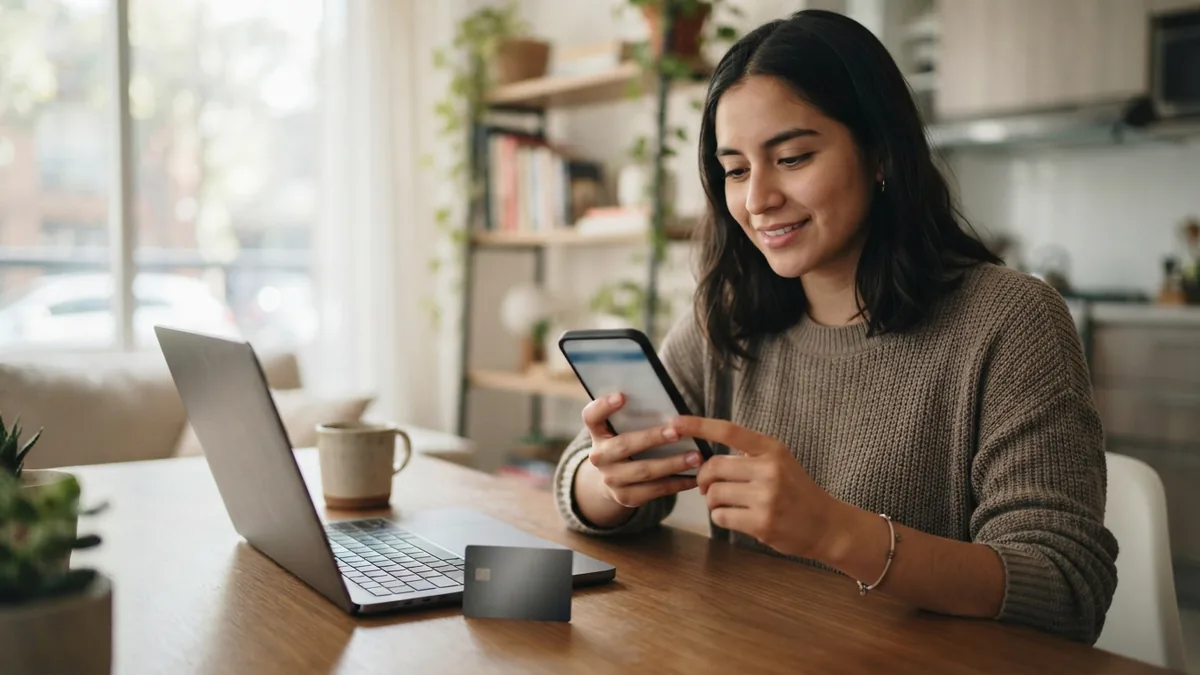Persona usando un teléfono para realizar una compra digital de forma segura